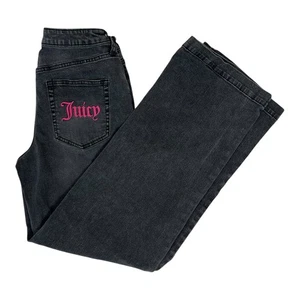 Vintage Juicy Couture Black Baggy Jeans Size 7 Y2K Embroidered Pocket - Picture 1 of 10