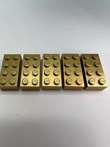 GOLD Lego Gold Brick Golden 3001 Limited Edition Lot Of 5 Gold Bricks - Picture 1 of 4