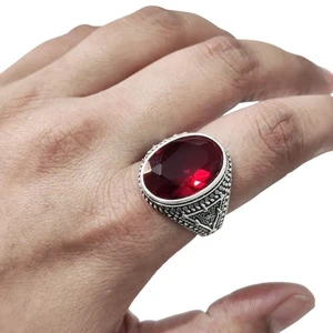 NATURAL GARNET JANUARY BIRTH 925 STERLING SILVER CHRISTMAS BIRTHDAY MENS RING - Picture 1 of 9