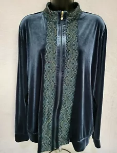 Jaclyn Smith Womens Jacket Coat Size XL X Large Green Gold Floral Velor FEEL NEW - Picture 1 of 12