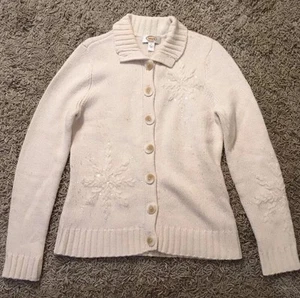 Women's Talbots Cream Lambswool Blend Cardigan Sweater, Size Small, VERY SOFT! - Picture 1 of 1