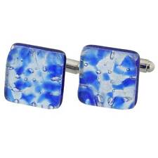 Glass Of Venice Murano Glass Cufflinks Italian Blue Purple Silver Leaf Square Cu