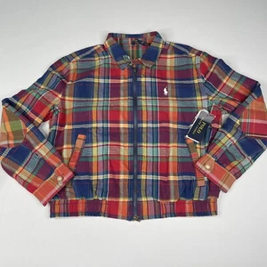 Polo Ralph Lauren Reversible Madras Jacket Womens Size M Plaid Blue Red Yellow - Picture 1 of 12