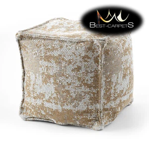 Modern beautiful POUFFE "SQUARE" for sitting 50x50x50cm cream yellow BOHO - Picture 1 of 11