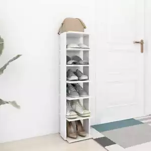 Modern Wooden Narrow Hallway Shoe Rack Storage Organiser Unit With 6 Shelves - Picture 1 of 17