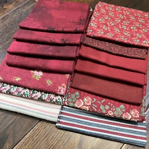 14 Fat Quarter BUNDLE -Red Cotton Fabric-MODA- Tone On Tone- Farmhouse Floral - Picture 1 of 7