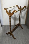 Vintage Wood Floor Quilt Hanger Rack Stand with Gold/Brass Metal Bars B24