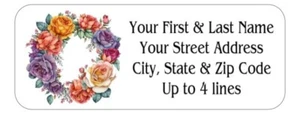 150 Floral Wreath Roses Flowers Mailing Return Address Labels Personalized - Picture 1 of 2
