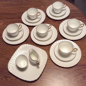 FOLEY BONE CHINA 1850 ● Tea Set ● 21 pieces ● England ● White ● Gold Rim - Picture 1 of 11