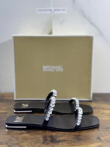 Michael Kors Jessa Piso Sandalia Cuero Negro Casual Sandalia 38.5 - Imagen 1 de 5