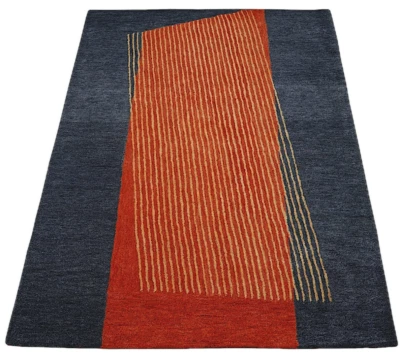 Orange Blau Teppich 160X230 cm 100% Wolle Orientteppich Handgetuftet HT398 - Bild 1 von 4