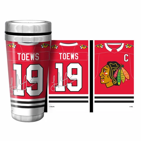 Jonathan Toews Chicago Blackhawks NHL Jersey Wrap Travel Mug w/Replica Autograph Cover