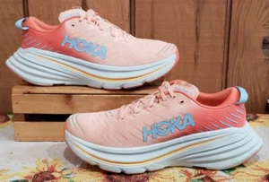 Hoka One One Bondi X Running Shoes Sneakers Peach Orange Blue Women Size 11 B - Picture 1 of 10