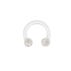 2X Flexible Silicone Bar Nose Ring Epoxy Crystal Horseshoe Lip Ear Piercing 16g - Picture 1 of 14