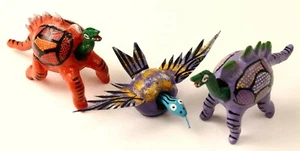 THREE PAPER MACHE DINOSAUR FIGURES HAND CRAFTED DECORATIVE AMUSMENT - Picture 1 of 11