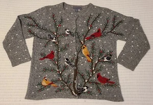 Vtg Northern Isles BIRD WATCHER Cardigan Sweater XL Holiday Winter Grandma Core - Picture 1 of 23