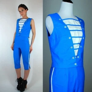 Vintage 50s Nautical 2 Piece Cigarette Pants + Anchor Top Jumpsuit Set Pin Up XS - Picture 1 of 12
