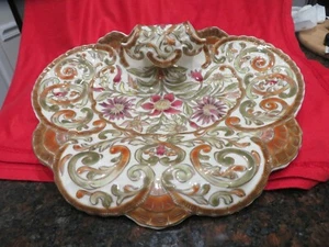 ZSOLNAY PECS PORCELLANA DIPINTA A MANO GRANDE VASSOIO FIORE VINTAGE UNGHERESE - Foto 1 di 4