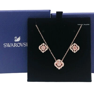 Conjunto de colar trevo rosa cintilante SWAROVSKI ouro rosa + brincos 5516488 - Imagem 1 de 4