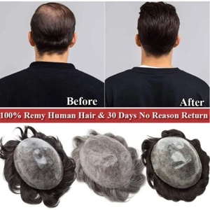Echthaar Toupet Für Männer Haarteile Herrenperücke Skin Thin Remy Hair 9A Toupee - Bild 1 von 39
