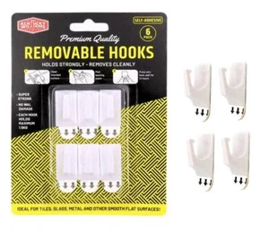 6 Pcs White Removable Hooks Self Adhesive Wall Hanging Utility Hook - Picture 1 of 2