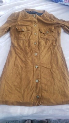 Vestido Camisa Zara Trafaluc Marrón Imitación Gamuza Usado Talla S Foto 1 de 4