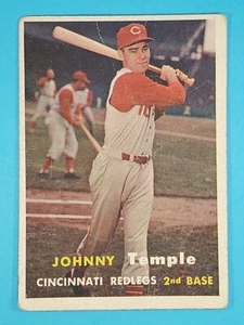 1957 Topps Johnny Temple Cincinnati Reds #9 FAIR heavily creased ⚾ - Picture 1 of 6