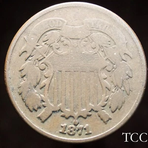 1871 TWO CENT PIECE ~ SCARCE, BEAUTIFUL 2c COIN ~ TCC - Picture 1 of 7