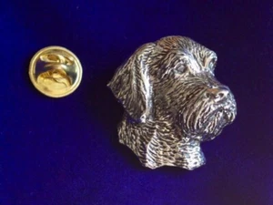 Drahthaariger zeigender Griffon Zinn Anstecknadel Abzeichen & Geschenkbeutel silber Metall Hund - Bild 1 von 3