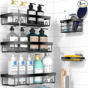 Adhesive Shower Caddy Organizer Shelves Rack - 5 Pack Corner Bathroom Storage - Picture 1 of 7