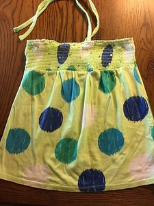 Justice Girls Yellowish-Green Circle/Dot Smocked Halter Top Size 8 - Picture 1 of 4