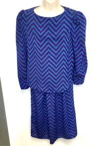 Vintage Womens Blue Purple Chevron Handmade Long Sleeve Top and Skirt Set Medium - Picture 1 of 11