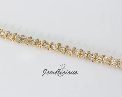 Impressionante pulseira de tênis de ouro amarelo 14K com diamantes naturais 1,5 CT link S - Imagem 1 de 4