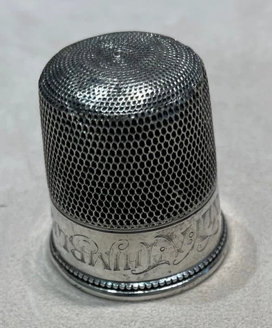 C1920 Art Deco - Sterling Silver thimble Shot Glass Engraved "Only a Thimble Ful Cover