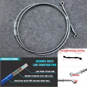 43.31" Motorcycl 110cm Brake Clutch Line Pipe Oil Hose Braided Hydraulic SILVER - Foto 1 di 9