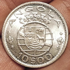 Moneda de 10 escudos de Angola Portuguesa 1952 (¡PLATA! UNC! ¡Excelente!) - Imagen 1 de 2