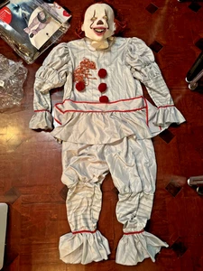 LARGE Scary Clown IT Pennywise COSTUME w/Evil Red Eyes Cosplay Halloween Mask - Picture 1 of 18