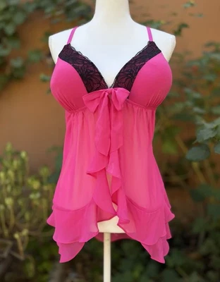 Apt.9 Hot Pink Baby Doll Mesh And Lace Lingerie Size XXL  Intimates Sleepwear - Image 1 of 3