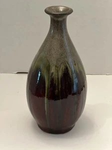 GLITTERY GOLD TOP DRIP GLAZE ~ ART POTTERY ~ COLORED VASE ~ UNMARKED - Picture 1 of 5