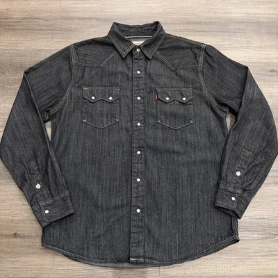Camisa a Presión Levis Ajuste Moderno Perla Denim Lavado Oscuro Manga Larga Occidental Para Hombres M Foto 1 de 4