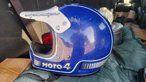 Vintage Bell MOTO 4 Troy Lee Designs Helmet Blue Yellow 1979 Small / Medium RARE - Picture 1 of 11