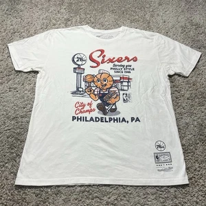 Philadelphia 76ers Mens White T Shirt Mitchell Ness Retro NBA Throwback - Picture 1 of 7