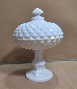 Vintage White Milk Glass Covered Candy Dish With Lid - Picture 1 of 8