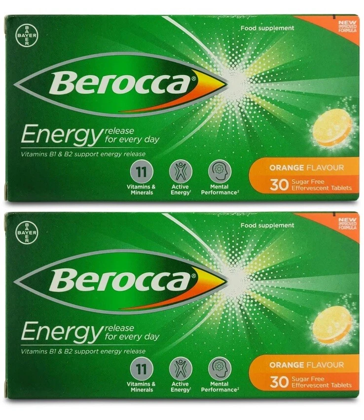 Berocca Orange Effervescent 30 Tablets X 2, 60 Tablets Total