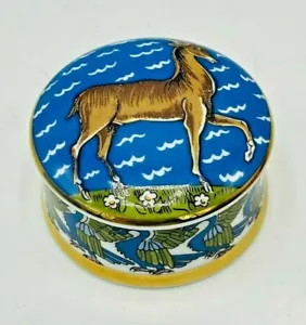 William De Morgan Fine Bone China Redonda Caballo Pájaros Baratija Caja Inglaterra - Imagen 1 de 3