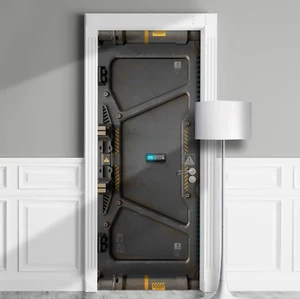 Door Mural Sticker Futuristic, Sci Fi Armoured Gate, Self-adhesive Laminated - Picture 1 of 15