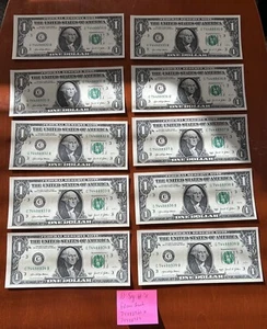 Dollar Bill Set Of 10 Sequential Special Fancy Serial Numbers Bank Crisp 2021 - Picture 1 of 2