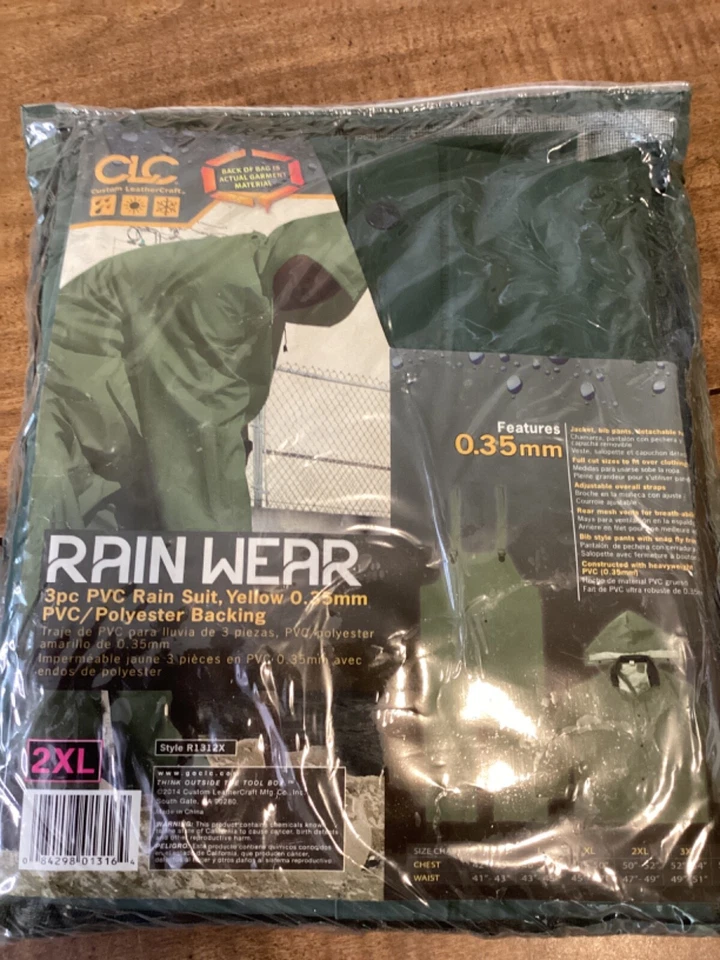 Custom LeatherCraft Size 2XL 3 PC PVC Rain Suit, Green 0.35mm Backing. New - Image 1 of 3