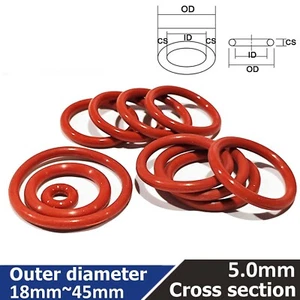 O ring-18~45mm OD X 5mm CS Metric Silicone Seal O Rings O-Rings Food Grade 200℃ - Foto 1 di 9
