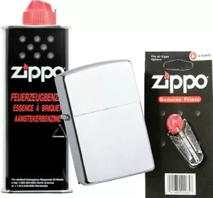 Zippo ORIGINAL chrom gebürstet chrome brushed + Benzin + Zündsteine 60000804 - Bild 1 von 2